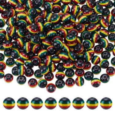 Imagem de HOBBIESAY 250 contas listradas Jamaica 8 mm contas redondas de resina rasta contas vermelhas amarelas verdes contas espaçadoras mês africano juneteenth beading suprimentos para artesanato pulseira