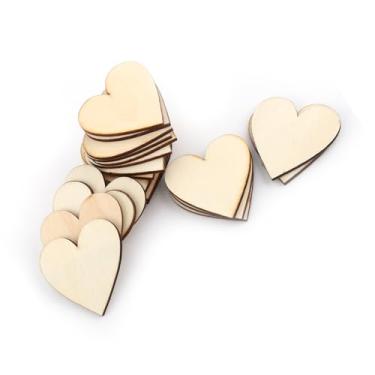 Imagem de Acouto 100 Peças de Corações de Madeira Artesanato - Formato de Coração Amor Enfeite de Madeira Placas de Casamento Artesanato - Inacabada (40mm)