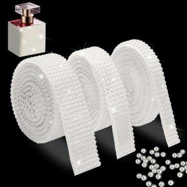 Imagem de FULZTEY Fitas de pérolas de strass, 3 tamanhos de largura envoltório de pérola para artesanato DIY, adesivo de fita de pérola autoadesivo, branco 3 rolos de tiras de strass adesivas de cristal para