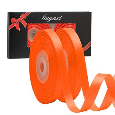 Imagem de Fita de cetim laranja de dupla face de cor lisa 0,6 cm x 50 metros, fitas perfeitas para artesanato, decoração de casamento, fabricação de laços, costura, embalagem de presente e mais