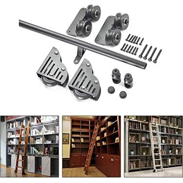 Imagem de Kit de porta de celeiro deslizante 1 m - 6 m, biblioteca de ferragens de escada deslizante, trilho redondo, com rodas de rolo (sem escada) (kit de trilhos de 100 cm)