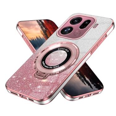 Imagem de Wousunly Capa compatível com Oppo Find X9 Pro com suporte magnético transparente, capa de telefone para Find X9 Pro Slim revestimento de silicone bonito para mulheres capa protetora completa (Rosa)