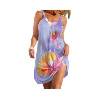 Imagem de Vestido Slip Sem Mangas Floral Tie Dye Feminino Elegante Casual Para P