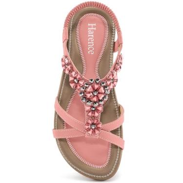 Imagem de Sandálias femininas de verão, casuais, confortáveis, sapatos de praia, tira em T, sandálias rasteiras elásticas para mulheres, Rosa 3, 7