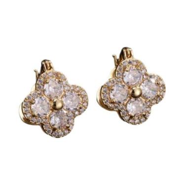 Imagem de Brincos De Zircônia Em Forma De Flor De Quatro Folhas Para Mulheres, M