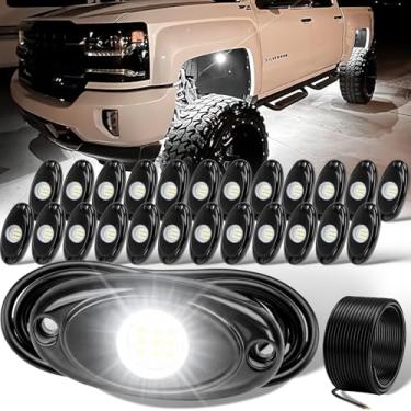 Imagem de YONEDA 24 cápsulas de luzes brancas de rocha 6000K 9LED ultra brilhantes IP68 à prova d'água para caminhões, SUV, UTV, ATV, RZR, carros, barcos, captador de motocicleta, com fio de extensão de 12 m