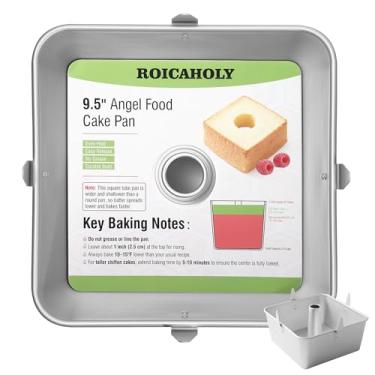 Imagem de Roicaholy Forma de bolo quadrada Angel Food com fundo removível, forma tubular de liga de alumínio de 24 cm com pés refrescantes, capacidade para 24 xícaras para chiffon e bolos de esponja
