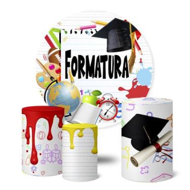 Imagem de Trio Capas Cilindro + Painel Festa Redondo 1,50m Formatura - Fadrix, K