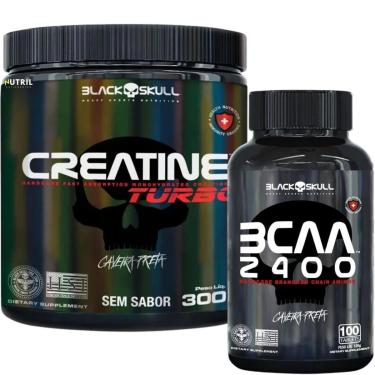Imagem de Kit Creatina Monohidratada Turbo Black Skull 300g Energia e BCAA Suplemento de aminoácidos 100 Caps-Unissex