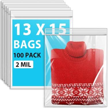 Imagem de Sacos Ziplock de 2 galões, 33 x 38 cm, sacos plásticos transparentes de poliéster para roupas - 2 mm, 100 unidades