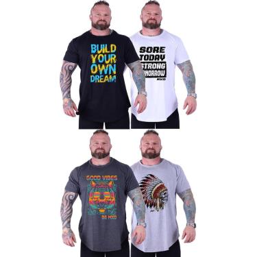 Imagem de Kit 4 Camiseta Longline Plus Size Masculina MXD Conceito Estampado Academia Casual Treino-Masculino