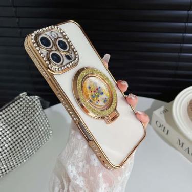 Imagem de Capa transparente com suporte e efeito areia movediça para iPhone 17 Air 16 15 PM 14 Plus 13 12 11 Pro Max 16e, com proteção para lente da câmera, PT, ZLS, dourada, para iPhone 12 Pro Max.