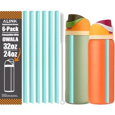 Imagem de ALINK Canudos de substituição para garrafa de água isolada Owala FreeSip 947 ml 680 g, pacote com 6 canudos de plástico reutilizáveis apenas para tampa de copo Owala Freesip, mais escova de palha