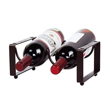 Imagem de Rack de vinho 2 garrafas de bancada de metal independente rack de vinho de mesa armazenamento de vinho para adega de despensa de cozinha (cor: bronze tamanho: 2 garrafas) (bronze 2 garrafas) (bronze 2