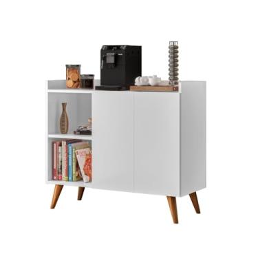 Imagem de Aparador buffet com duas portas e prateleiras, pés em madeira e prateleira de arrumação(branco)
