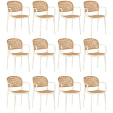 Imagem de Kit 12 Cadeiras de Jantar Roma Prática com Braços para Sala e Cozinha - Bege