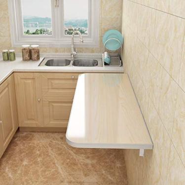 Imagem de Mesa invisível multifuncional montada na parede, mesa de jantar de cozinha de madeira, mesa dobrável para computador, bancada de lavanderia, superfície de grão de madeira, 21 tamanhos, com acessórios