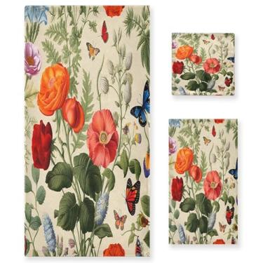 Imagem de xigua Conjunto de toalhas de banheiro de flores coloridas absorvente macio toalha de banho de 3 peças toalha de mão toalhas decorativas para banheiro, academia, hotel, praia, piscina