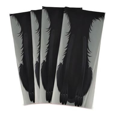 Imagem de Wassud Toalhas de cozinha gato preto panos de prato de cozinha pacote com 4 panos de prato macios com laço para pendurar toalha de mão super absorvente de secagem rápida toalhas de chá de mesa