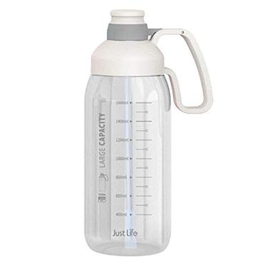 Imagem de Garrafa de água grande capacidade 1800mL com marcador e canudo Leve à prova vazamentos alça para caminhadas viagens esportes academia musculação