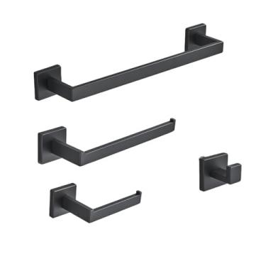 Imagem de Ferragens de banheiro preto roupão gancho toalheiro barra rack prateleira cabide papel papel higiênico parede acessórios de banheiro, preto conjunto inteiro 40 cm