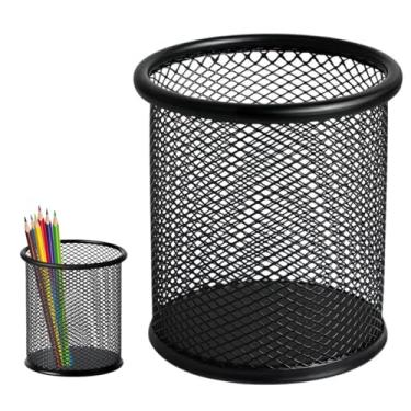 Imagem de Copo de caneta de malha de arame preto – organizador de mesa elegante para material de escritório