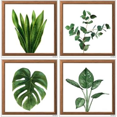 Imagem de 4 Peças Adesivos de Parede com Plantas Verdes 3D Artesanato Criativo Botânica DIY Decoração para Sala Estar Quarto Cozinha Fácil Descolar e Colar Arte em Vinil