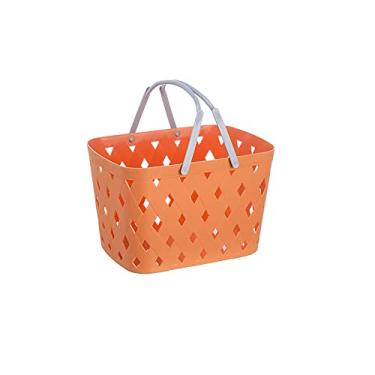 Imagem de Cesta de armazenamento de plástico dobrável com alça – Cesta portátil para piquenique ao ar livre, cesta de armazenamento para prateleiras de cozinha, banheiro, laranja, 28 cm (laranja 28 cm)
