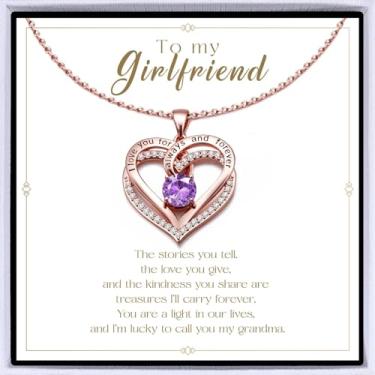 Imagem de Colar de coração banhado a ouro rosa "I Love You" para mulheres, colar de amor eterno, pingente de pedra do mês de nascimento para aniversário dela, aniversário, dia dos namorados, presente de Natal