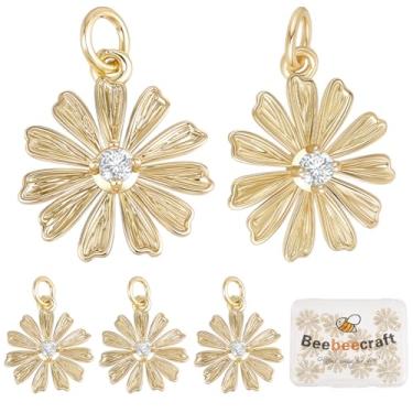 Imagem de Beebeecraft 1 caixa, 10 peças, pingentes de flores de zircônia cúbica, banhado a ouro 18 K, pingente floral de metal dourado primavera verão margarida para fazer joias, brincos, colar, pulseiras