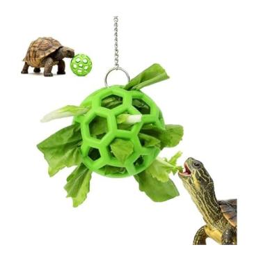 Imagem de Bola alimentadora de tartarugas – Brinquedo de alimentação de tartarugas com corrente de pendurar, brinquedo interativo de répteis para aquáticos e tartarugas, bola vermelha, deslizante, brinquedos de