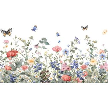 Imagem de Achang Adesivos de parede de plantas coloridas flores borboleta vidro janela adesivo descascar e colar para sala de estar quarto TV parede decoração sala de aula