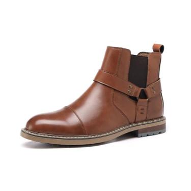 Imagem de MANLADUO Bota Chelsea masculina de cano alto, estilo britânico, trabalho, casual, moderna, cano curto, Marrom, 40