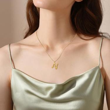 Imagem de Colar com pingente de inicial exclusiva para mulheres, pingente de alfabeto elegante com corrente para presente de dia dos namorados, F, Aço inoxidável, Sem Pedra Preciosa