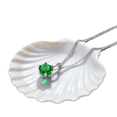 Imagem de Colar com pingente de pedra do mês de nascimento para mulheres, colares com pingente de corte redondo brilhante, F, Aço inoxidável, Sem Pedra Preciosa