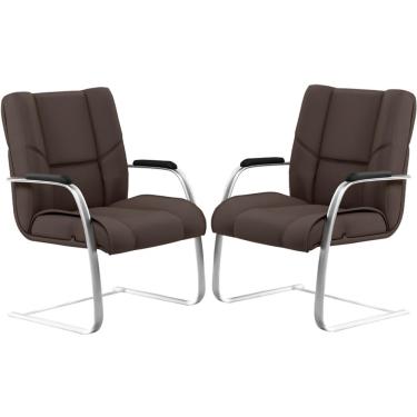Imagem de Kit 02 Cadeiras De Escritório Fixa Executiva New Onix F02 Tecido Sintético Marrom - Lyam Decor