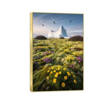 Imagem de Impressão em tela de paisagem pronta para pendurar - pintura de arte de parede de pastagem de montanha - decoração moderna para casa quadro dourado 50 x 75 cm 20 x 30 pol