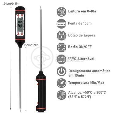 Imagem de Termômetro Culinário Cozinha Digital -50ºc A +300ºc