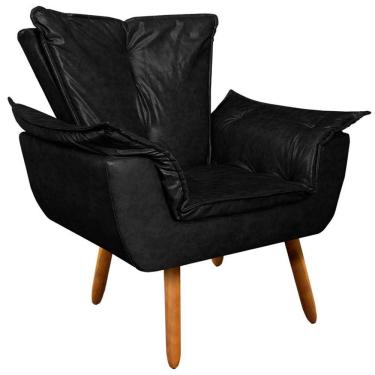 Imagem de Poltrona Decorativa Pés Palito Charger Pu Preto G19 - Gran Belo