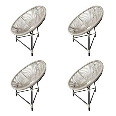 Imagem de Kit 4 Cadeiras Acapulco Corda Náutica Base Em Alumínio Preto-areia - Cor: Bege