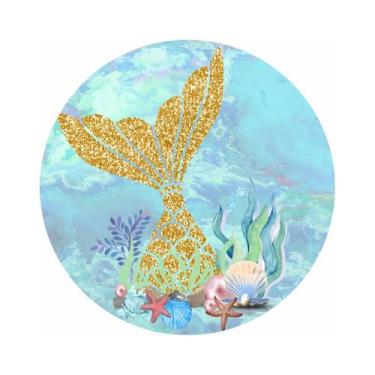 Imagem de Painel de Lona Redondo Sereia Cauda Dourada - Fabrika de Festa, 120x12