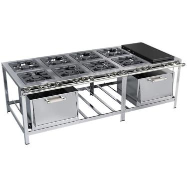 Imagem de Fogão Industrial Stori Premium 8 Bocas 40x40 2 Fornos Com Chapa M31 Aço Inox 430 Metalmaq Fogão Baixa Pressão