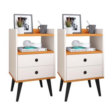 Imagem de Conjunto Mesa de Cabeceira Kit Mesinha Canto Quarto Lateral Cama 2 Gav