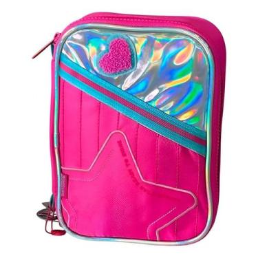 Imagem de Estojo Box Holográfico Escolar Juvenil Rosa Organizador - Shop Mix