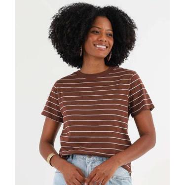 Imagem de Blusa Feminina Listrada Manga Curta Marisa Marrom-21155, Marrom, G