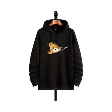 Imagem de Moletom Masculino Com Estampa De Urso Fofo, Confortável, Solto E Moder