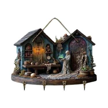 Imagem de Decoração De Parede De Bruxa De Halloween Em Madeira Com Ganchos, Orna