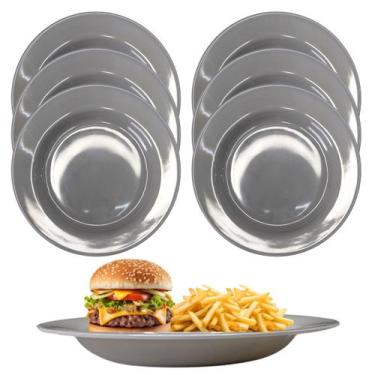 Imagem de 6 Pratos Fundo Melamina Cinza 25cm p/ Buffet Restaurantes - Fx