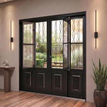 Imagem de Porta de Aço de Correr com Postigo e Grade Mosaico 4 Folhas 213x200cm 