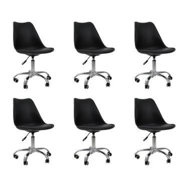 Imagem de Kit 6 Cadeiras Office Base Cromada Giratória Saarinen -preto
